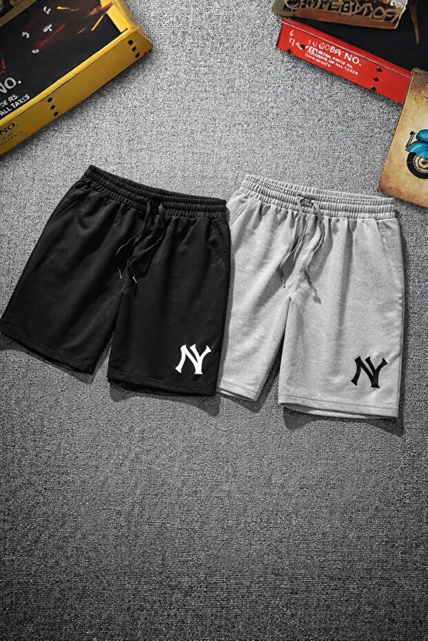 NY New York Printed 2-Pack Lycra Black Men's Shorts