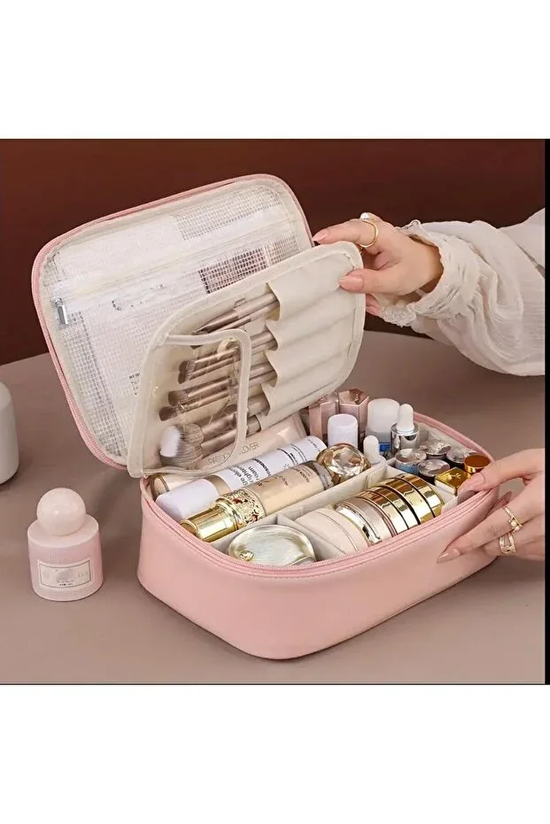 QUEVİLİY Multi-compartment Large Makeup Bag Waterproof Detachable Makeup Organizer