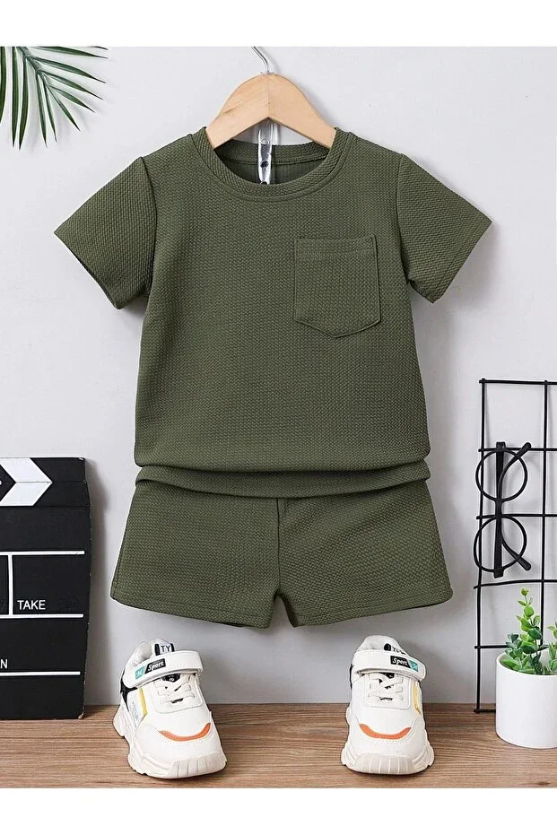 Cotton Waffle Fabric Pocket Detailed Summer 2-Piece Set