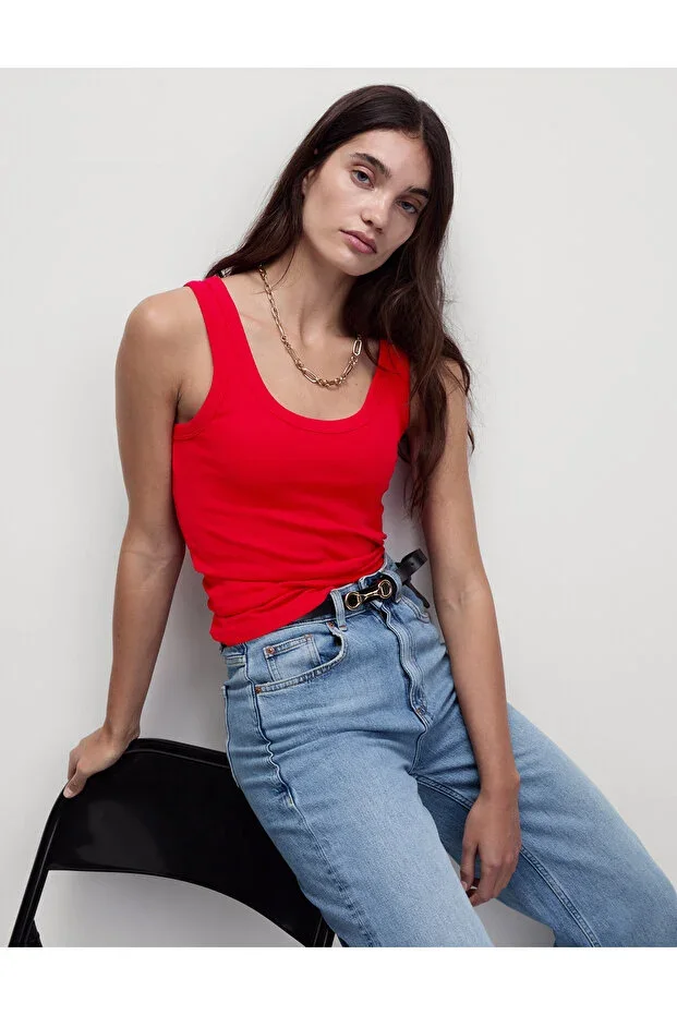 Cotton Blend Ribbed Slim Fit Vest