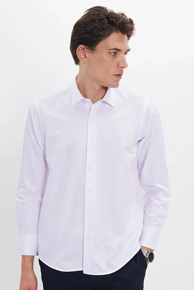 Tudors Slim Fit Long Sleeve Easy Iron Sweat-Absorbent Breathable Texture Tie-Friendly Four Seasons White Men's Shirt