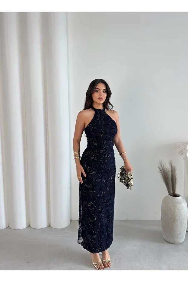 zoezoe Sona Tie-Neck Jacquard Tulle Dress