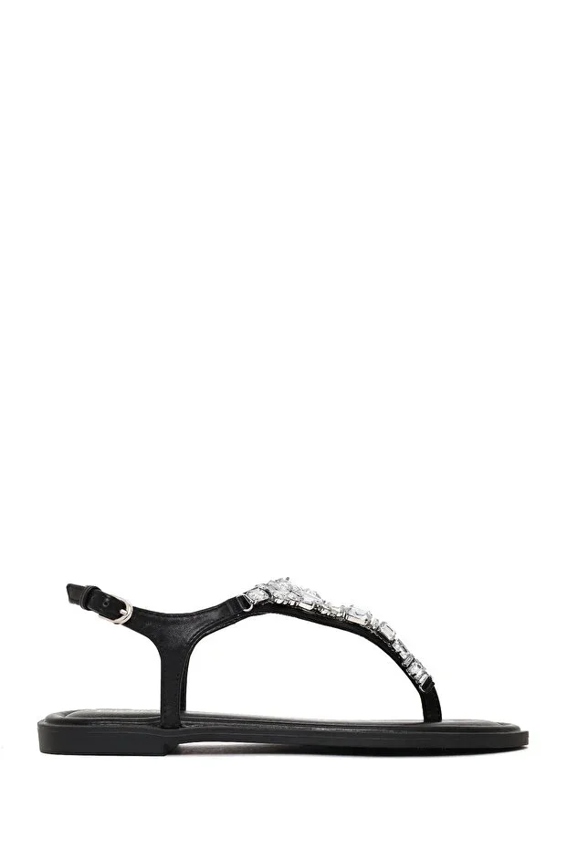 Women's Black Beaded Thong Sandal 26SFE4989TS