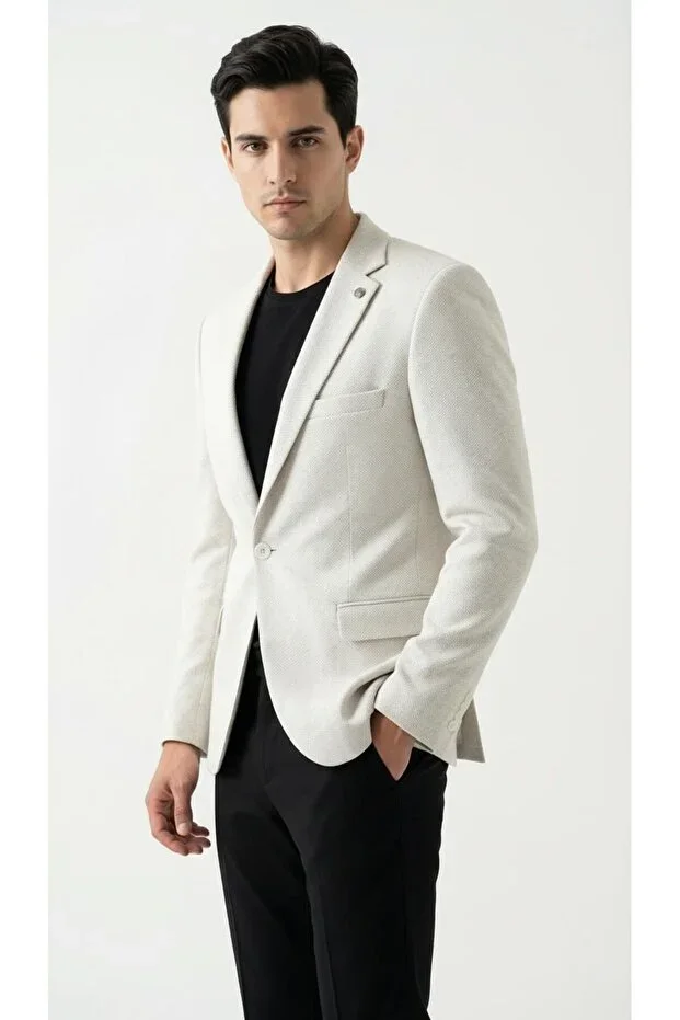 Men's Snowfall Pattern Slim Fit Blazer Jacket – Black & Beige – Stylish Daily and Office Combination