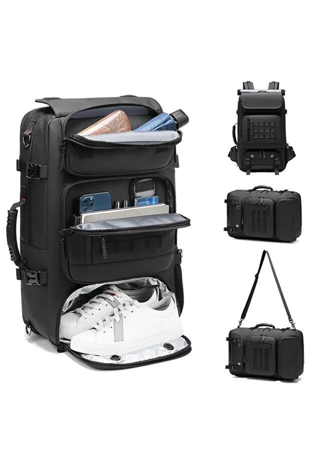 Waterproof 17.3" 60L Travel Backpack with Shoe Compartment - Laptop Compartment, USB Charging Port