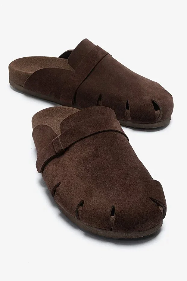 Verloni Men's Genuine Leather Slippers Coffee Suede Lightweight Eva Sole