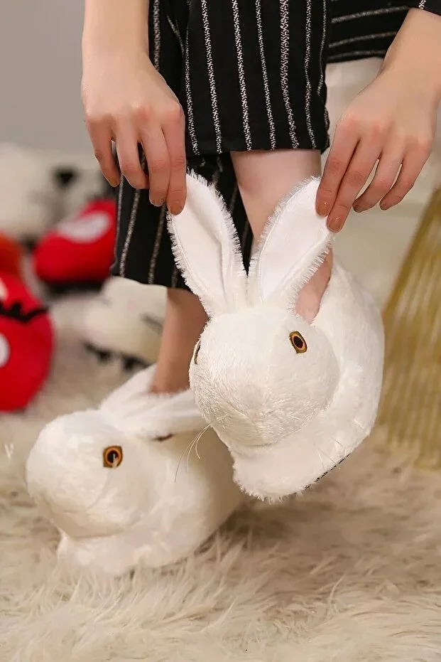 PLUSH RABBIT PRINT WOMEN'S HOUSE SLIPPER