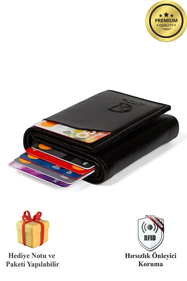 Men's Vegan Leather Black Cash Compartment Slider Mechanism Wallet Cardholder