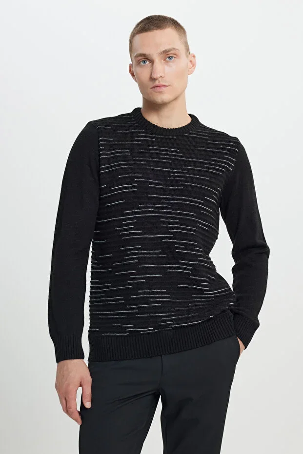 Black Grey Mélange Patterned Sweater