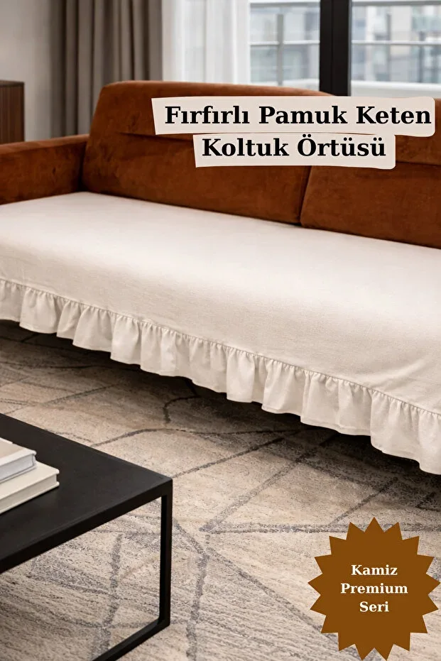 Ruffled Sofa Cover Bohemian Cotton Linen | Non-slip, Washable, Modern Chic Design