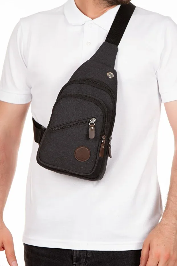 Canvas Men's Chest Bag with Headphone Output, Crossbody Single Shoulder Water-Resistant Bag