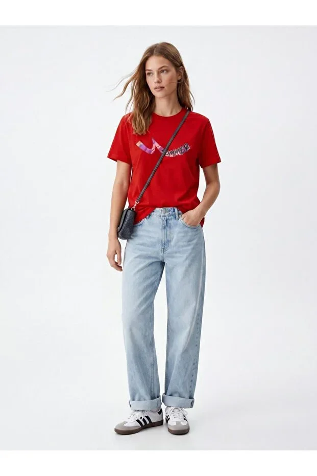 Ltb Block Colored Print Relaxed Red T-shirt