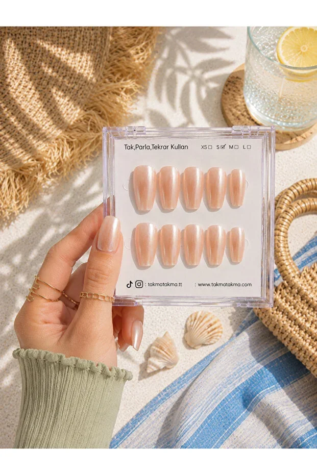 10 pcs Medium Ballerina KOBL1600 Reusable Handmade Press-on Nails Nude Color-S