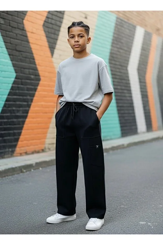 Pocket Detailed.Street Fashion Wide BAGGY Cut.Boys.Comfortable Sweatpants