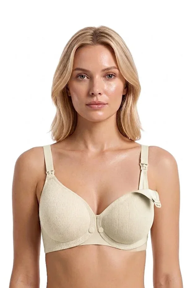 Seamless Bra - Mavelle | Cream Laser Cut Clip and Snap Front Opening Nursing Bra