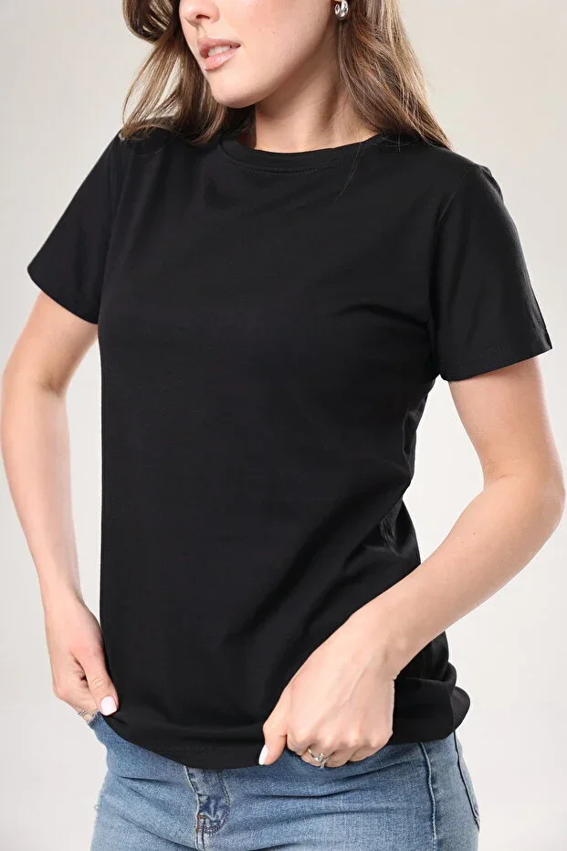 Tight Lady 100% Cotton Super Quality Women's T-Shirt, Solid Color, Black, Crew Neck, Organic Cotton Combed T-Shirt