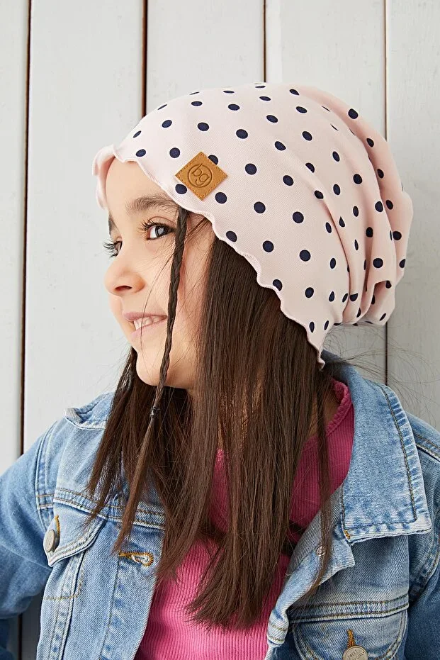 Powder Black Polka Dot Girls Baby Hat Beanie Soft 100% Cotton Combed Trend Series