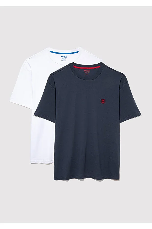 2pcs Seal Logo Embroidered Men's T-Shirt Loose Fit / Loose Comfortable Fit 0612545-70072