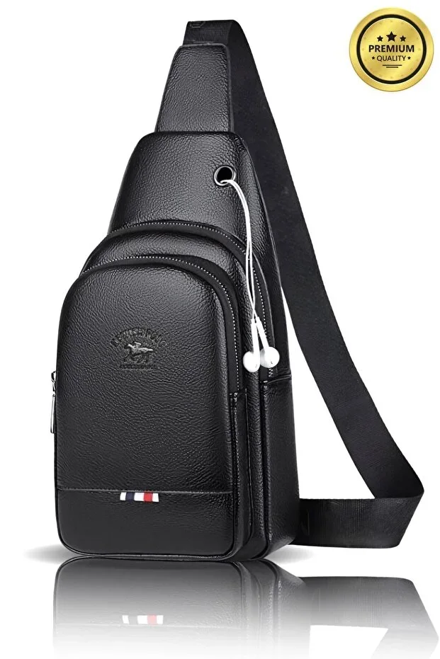 Leather Unisex Crossbody Bag Chest Bag Shoulder Bag with Headphone Output Single Arm Bodybag