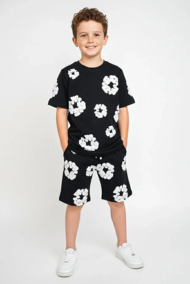 Boys' Flower Print Cotton Relax Fit Top & Bottom Set