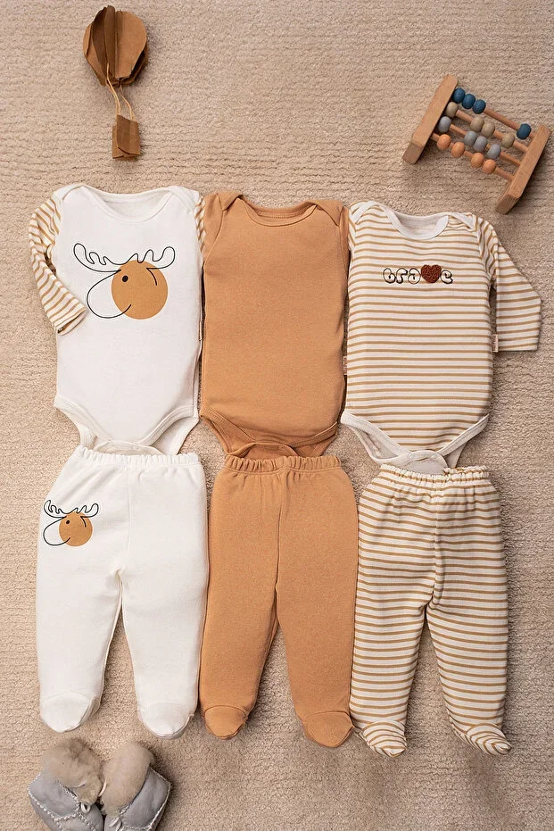 Deer Pattern Top Bottom 6 Piece 3's Set Baby Outfit