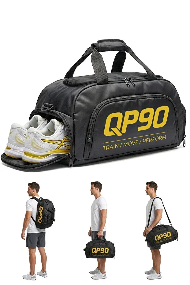 Arnee Shoe Compartment Sports Bag Convertible Backpack Large Shoulder Bag Gym Fitness Travel Duffel Bag Black