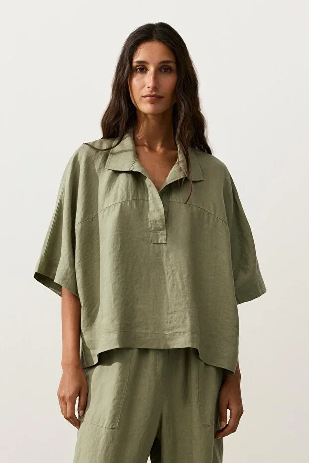 Oysho Oversize %100 Linen Short Sleeve Shirt