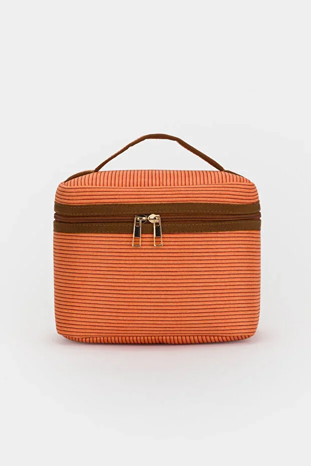Large Size Makeup and Organizer Bag Chic Textured Fabric Zippered, Multi-purpose Travel & Daily Use