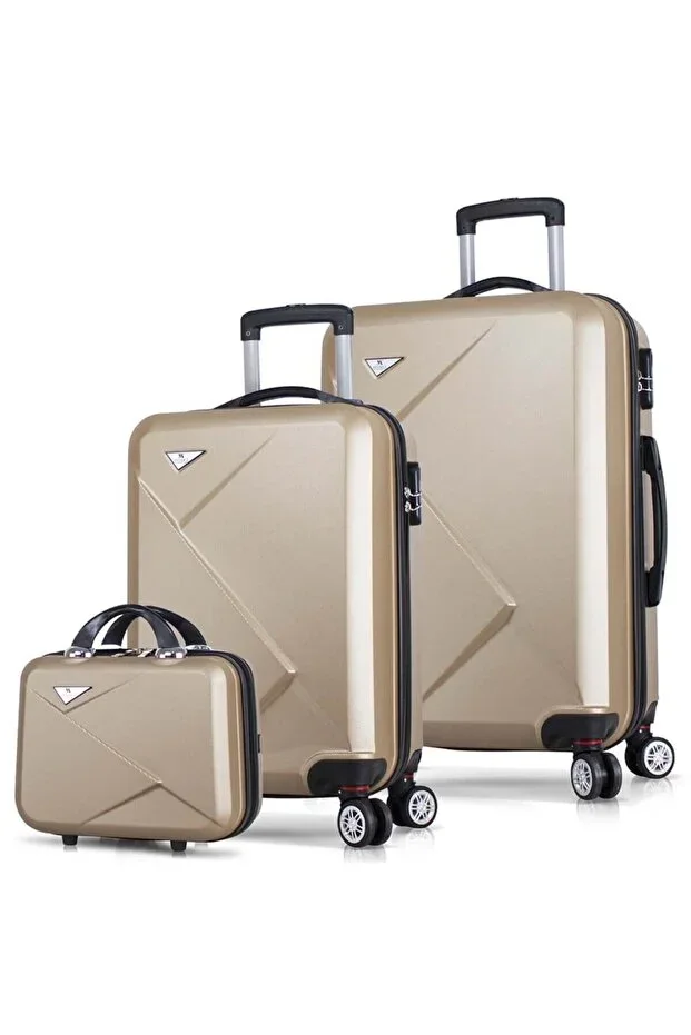 My Valice Diamond ABS Cabin Medium & Makeup Size Gold 3-Piece Luggage Set