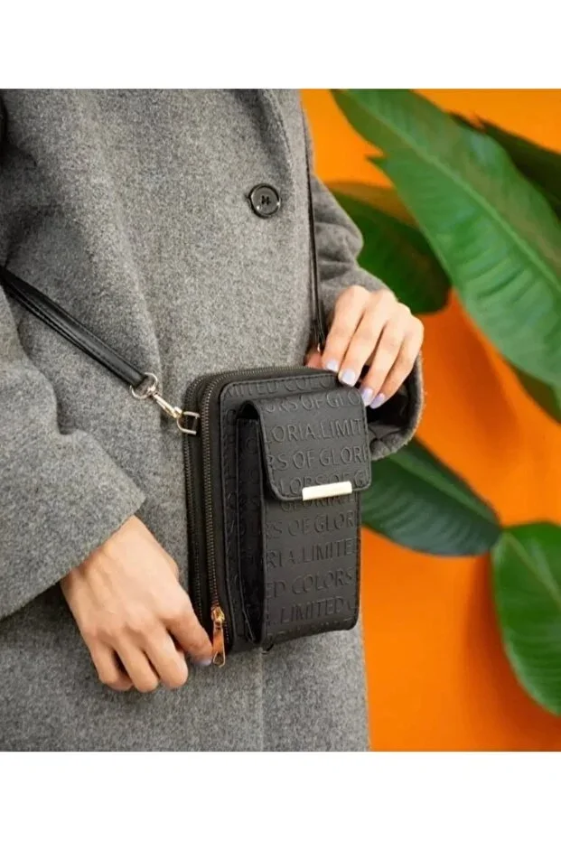 Castel Women's Black Cross Strap Wallet Bag with Phone Compartment