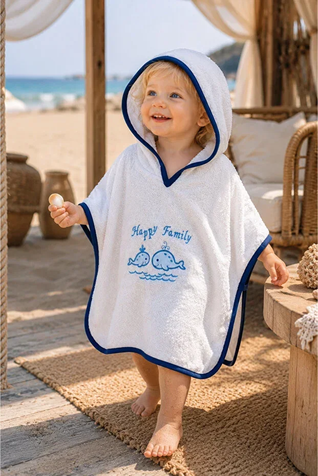 100% Cotton & Hooded Pareo Baby Robe - Soft & Absorbent Baby Towel - Fish Embroidered