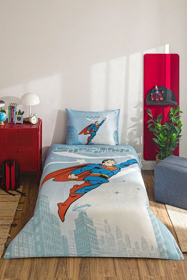Özdilek Superman Hero Single Licensed Fitted Sheet Children's Duvet Cover Set