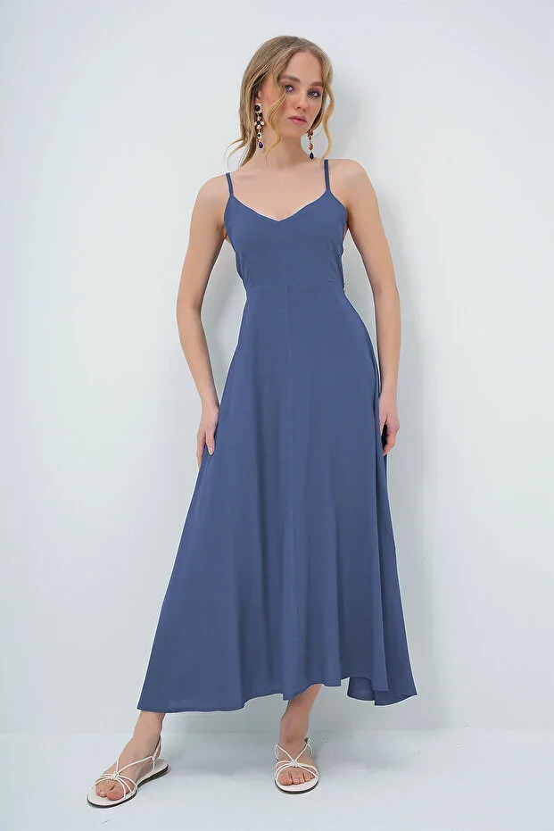 Indigo Strap Maxi Dress with Back Tie Detail ALC-X13471