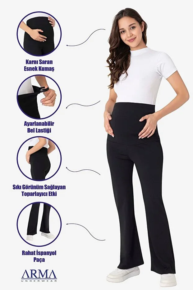 Spanish Flare High Waist Flexible Tummy Control Maternity Tights Black
