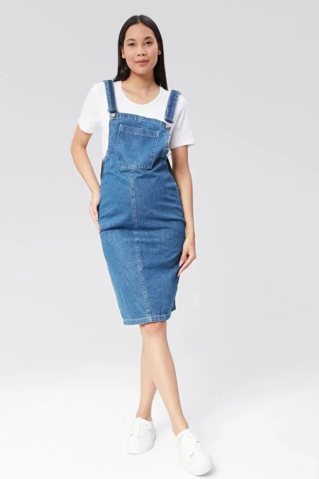 Johana Maternity Denim Pinafore Dress - Blue