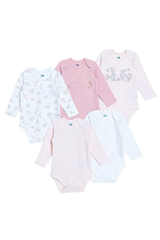 Baby Girl Bodysuit Snap Closure Envelope Neck Long Sleeve