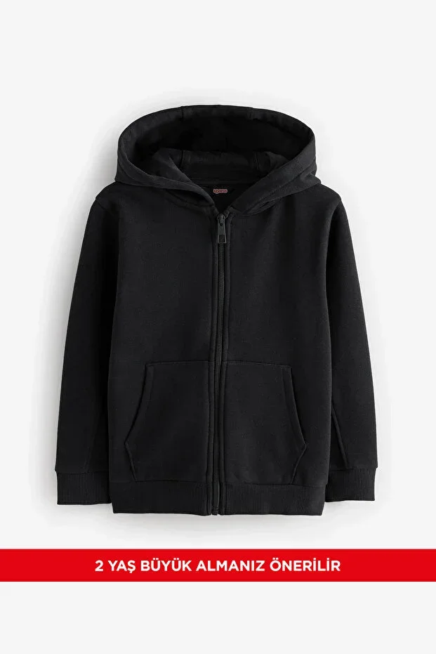 Boys Basic Plain Hooded Zip-Up Sweatshirt