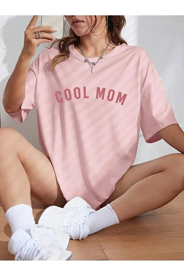 Women's Pink Cool Mom (PINK PRINT) Maternity T-Shirt 100% Cotton