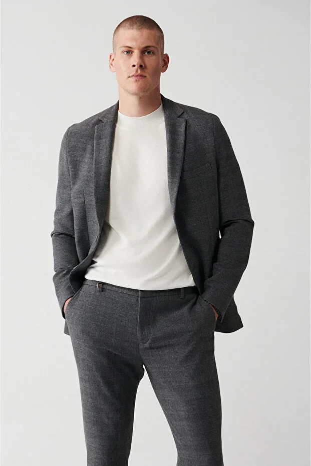 Men's Grey 360 Degree Flexible Double Vent Unlined Blazer Comfort Slim Fit Jacket A32Y4051
