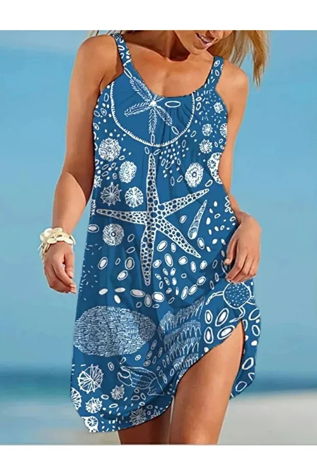 Women's Spaghetti Strap Starfish Pattern Interlock Dress