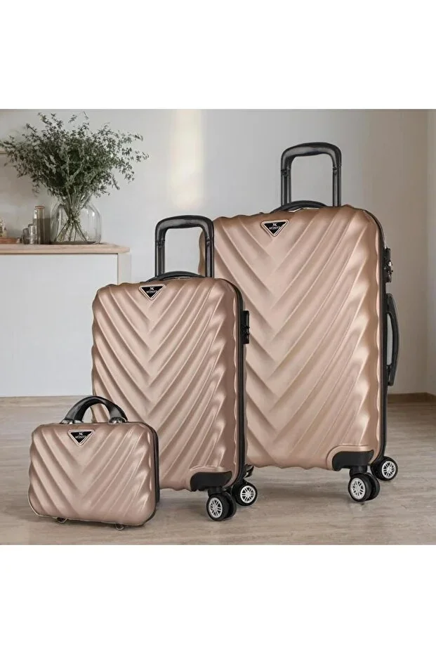 My Valice Lotus Abs Cabin Medium & Makeup Size Gold 3-Piece Luggage Set