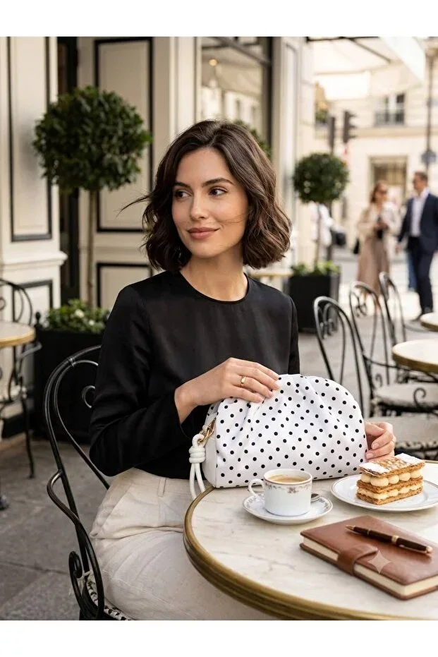 Polka dot pattern women's hand shoulder crossbody bag