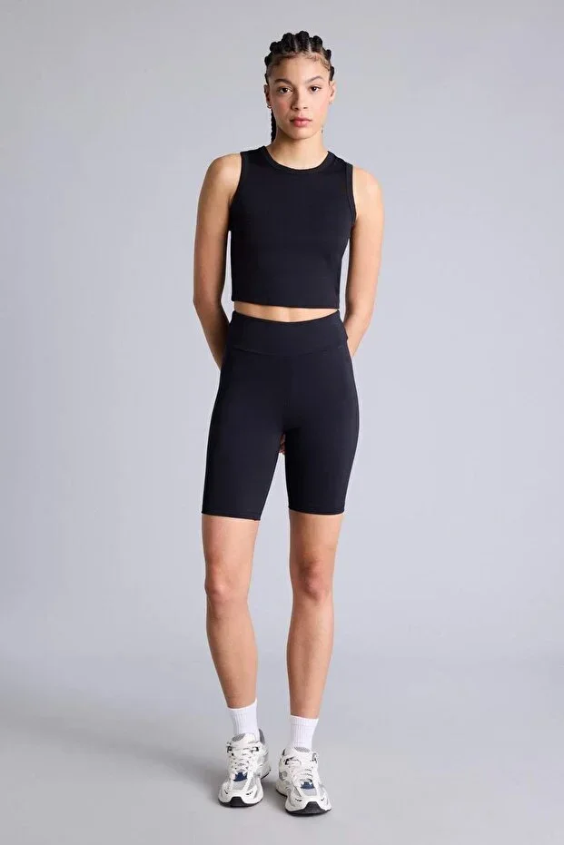 Black High Waist Slim Fit Biker Flexible Short Basic Sporty Tights Z6741AZ23SP