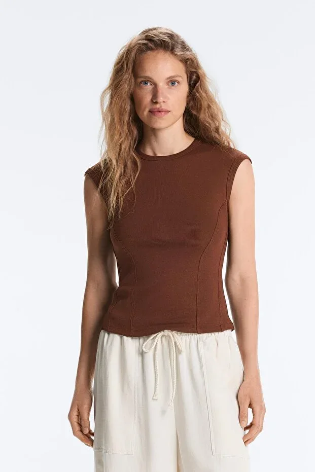 Oysho Cotton and modal rib short-sleeved t-shirt