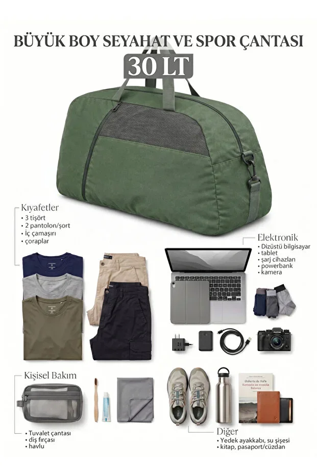MUCCO Large Khaki Front Pocket Adjustable Shoulder Strap Hand Travel Sports Bag-0831