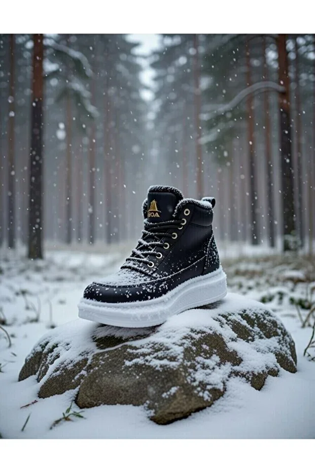 Men's Black White Daily Faux Leather Lace-up Winter Boots Fur Lined Waterproof Stylish Comfortable Postals