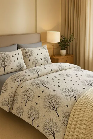 Pamuklu Gri Ağaç Çift Kişilik Nevresim Seti Ca1453