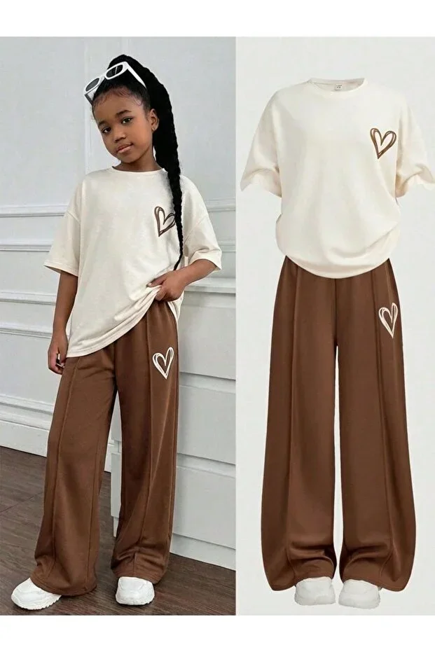 Çimalı Children's Summer Wide-Leg Cotton Two-Piece Set