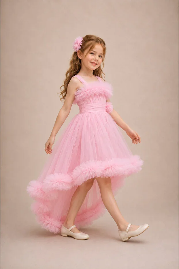 Girls Princess Tail Dream Tulle Pink Evening Dress – Special Design – Wedding & Birthday & Prom