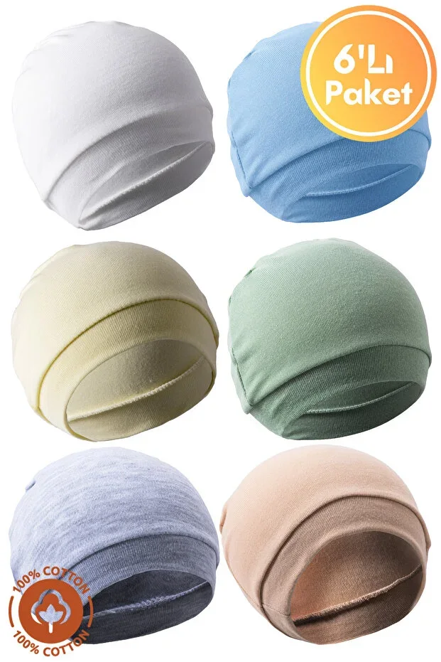 Unisex Baby Combed Organic Cotton Newborn 6-Piece Baby Hat Set